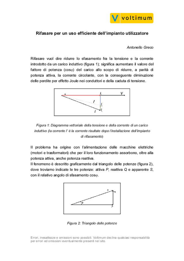 Rifasare per un uso efficiente dell’impianto utilizzatore