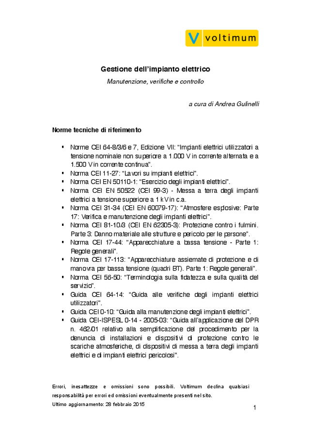 Gestione dellʼimpianto elettrico