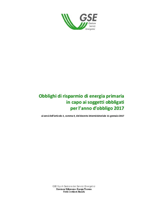 Certificati Bianchi: obblighi quantitativi di risparmio per l’anno d’obbligo 2017