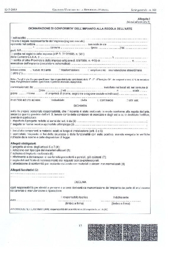 Modello ufficiale dichiarazione di conformità