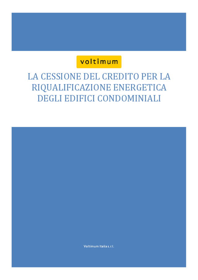 La cessione del credito per la riqualificazione energetica degli edifici condominiali