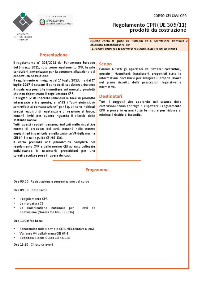 Programma corso CEI CAVI CPR - AULA