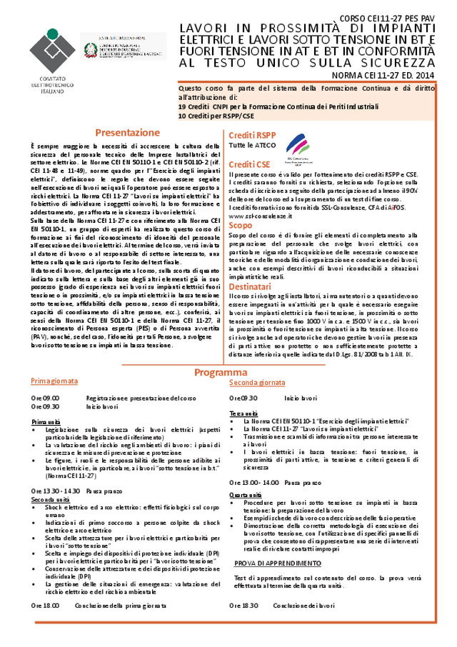 Programma Corso CEI 11-27 PES PAV - AULA