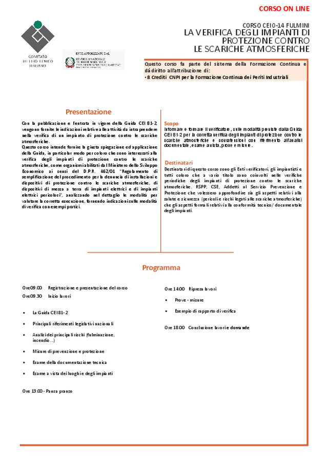 Programma Corso CEI 0-14 FULMINI - ONLINE