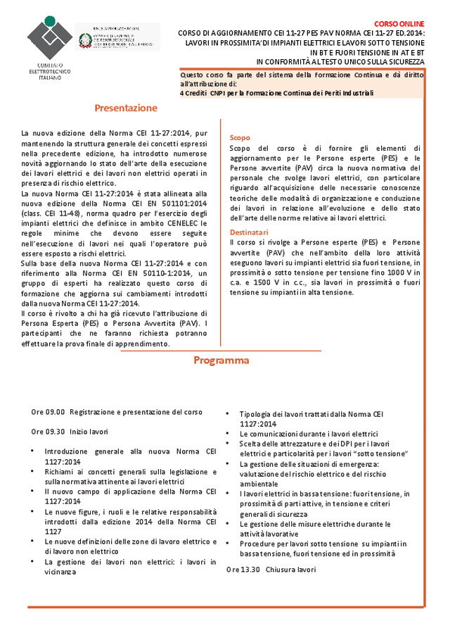 Programma corso CEI 11-27 PES PAV - ONLINE