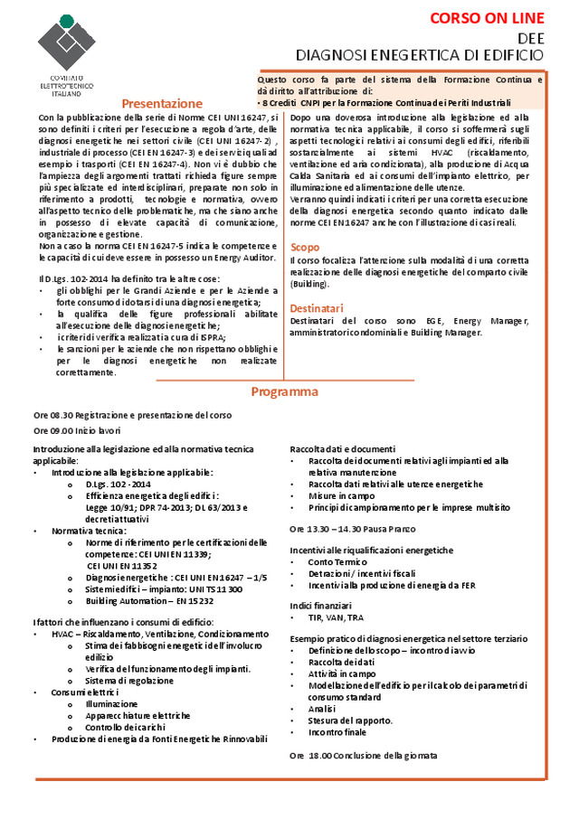 Programma Corso CEI DEE - ONLINE