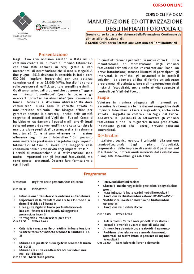 Programma Corso CEI PV‐O&M - ONLINE