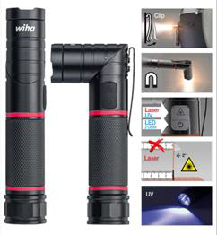 Novità: lampada tascabile Wiha per professionisti, con luce LED, laser e UV