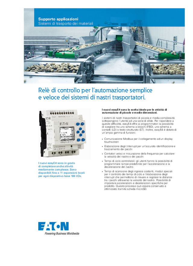 EasyE4: Relè di controllo per l’automazione semplice e veloce dei sistemi di nastri trasportatori