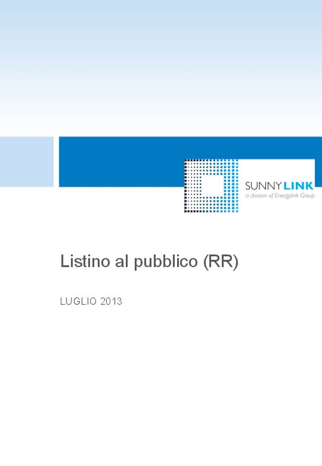Nuovo Listino Prezzi al pubblico Enecsys-SunnyLink Luglio 2013