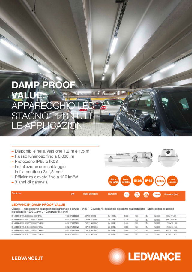 Damp Proof Value: apparecchio LED stagno per tutte le applicazioni