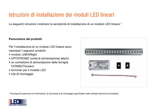 Istruzioni di installazione dei moduli LED lineari