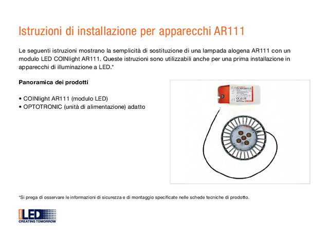 Istruzioni di installazione per apparecchi AR111