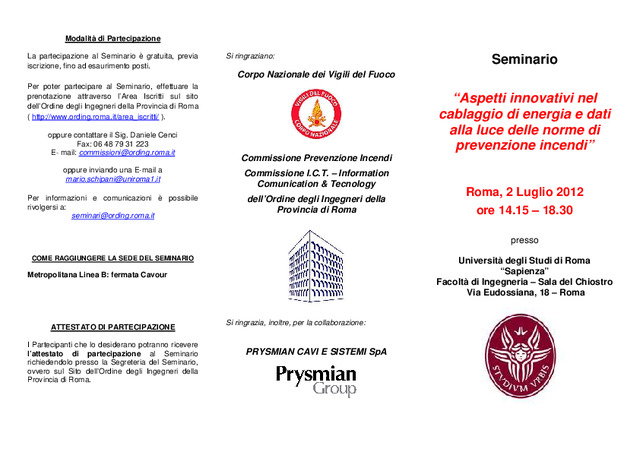 Prysmian Group partecipa al Seminario: Aspetti innovativi nel cablaggio di energia e dati, alla luce delle norme di prevenzione incendi