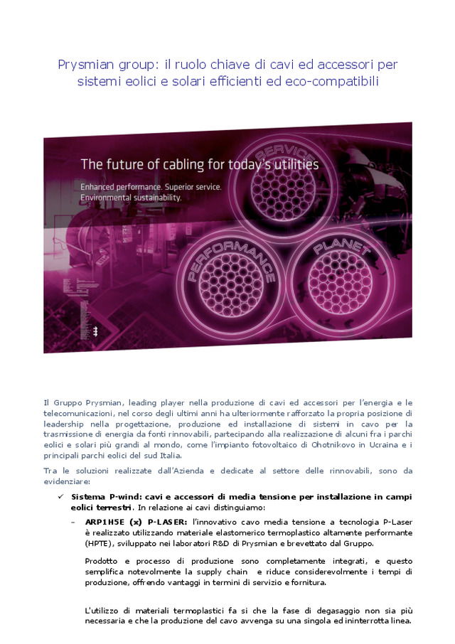 Il ruolo chiave di cavi ed accessori per sistemi eolici e solari efficienti ed eco-compatibili