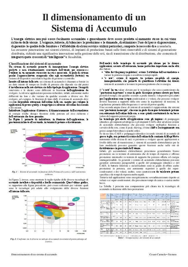 Il dimensionamento di un Sistema di Accumulo