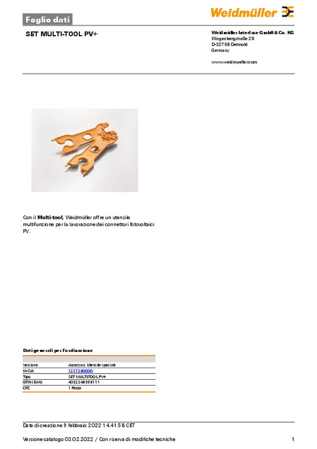 Scheda tecnica SET MULTI-TOOL PV+