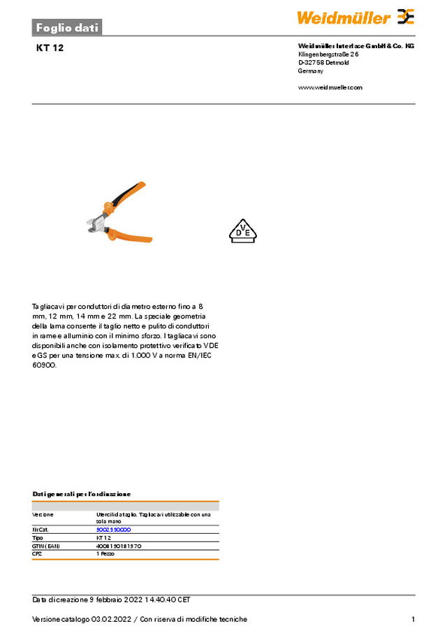 Scheda tecnica KT 12