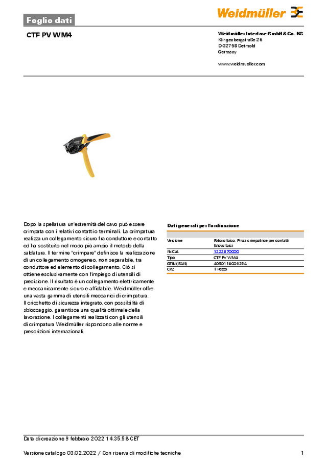 Scheda tecnica CTF PV WM4