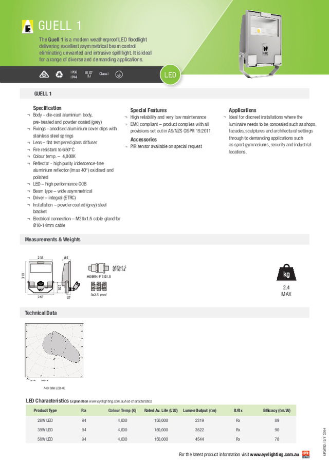 Eye Lighting - Guell 1 - Modern Weatherproof LED Floodlight
