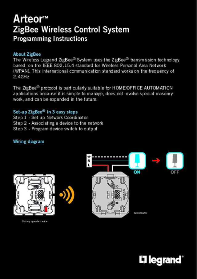 Legrand Arteor ZigBee Wireless Switch Control Instructions