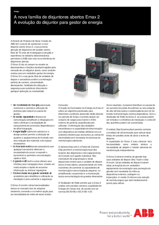 A nova família de disjuntores abertos Emax 2