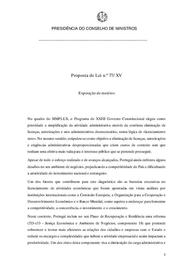 Proposta de Lei n.º 77/XV (PRESIDÊNCIA DO CONSELHO DE MINISTROS)