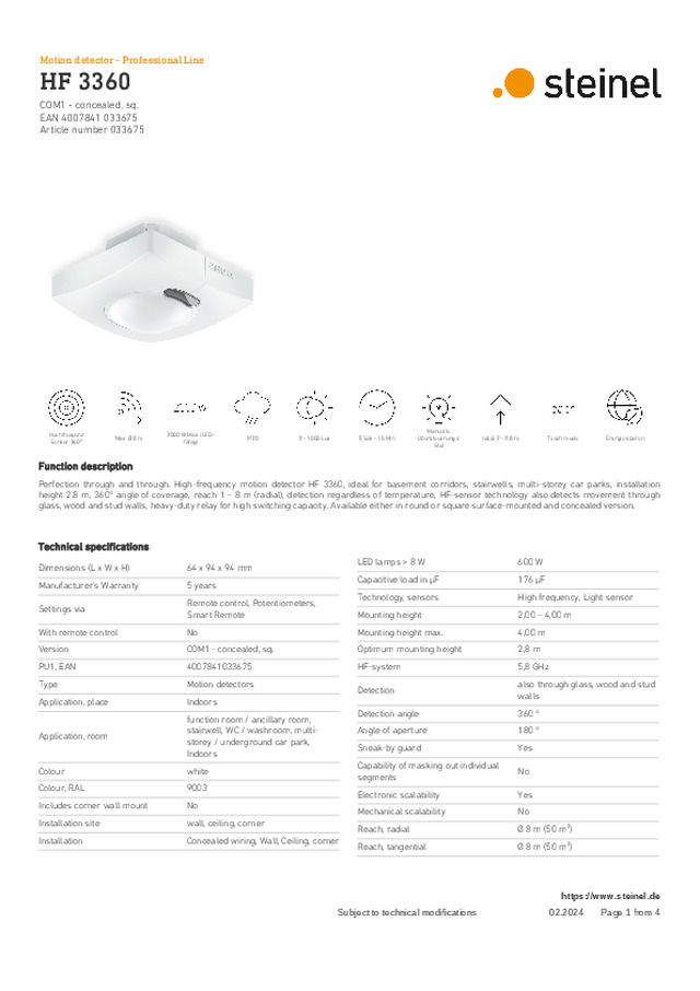 Detetor de movimento HF 3360 – Steinel