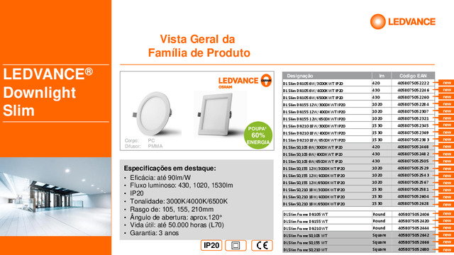 LEDVANCE® Downlight Slim e Ledvance® Linear Linear Power - Vista Geral da Família de Produto