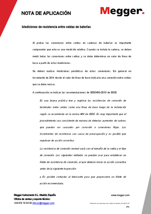 Medições de resistência entre células de bateria