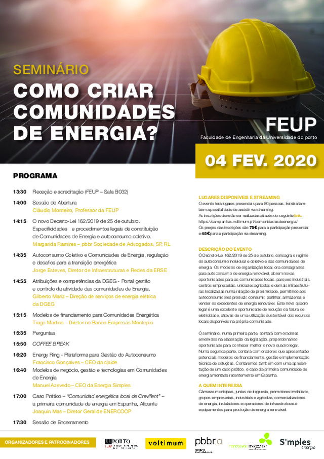 Programa do evento Como criar comunidades de energia