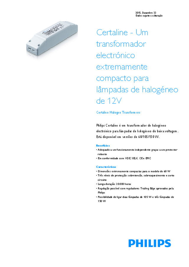 Certaline - Um transformador electrónico extremamente compacto para lâmpadas de halogéneo de 12V