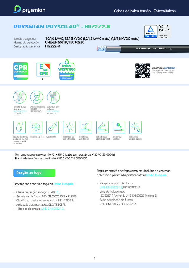 Datasheet PRYSMIAN PRYSOLAR® - H1Z2Z2-K