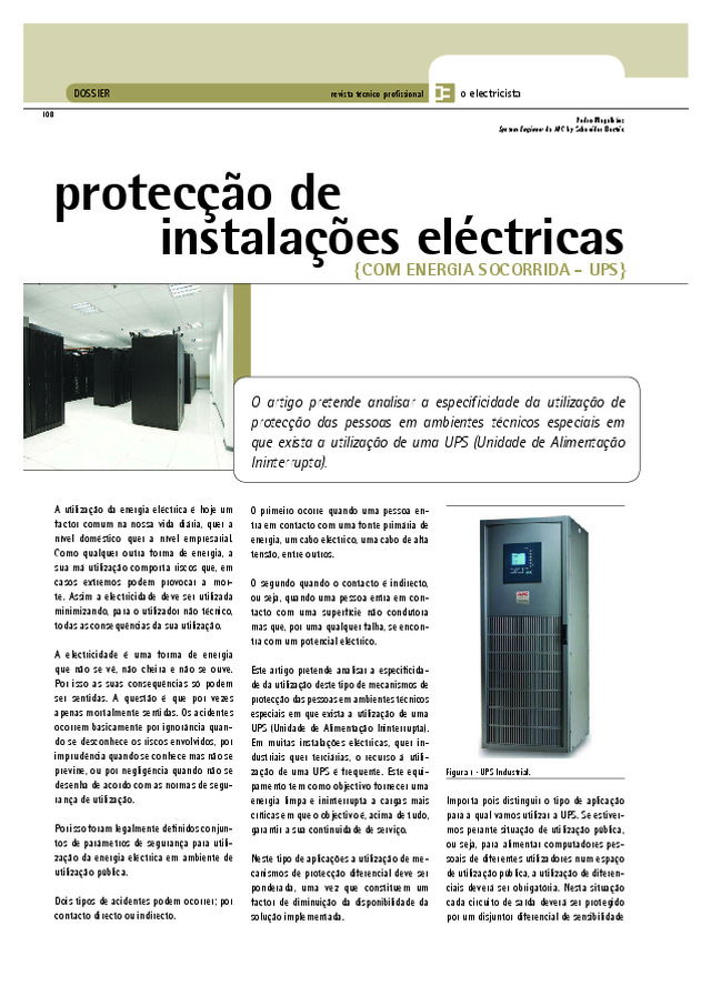 Protecção de Instalações Eléctricas com Energia Socorrida - UPS