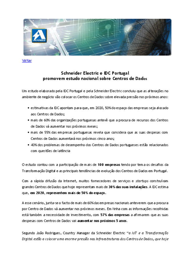 Schneider Electric e IDC Portugal promovem estudo nacional sobre Centros de Dados