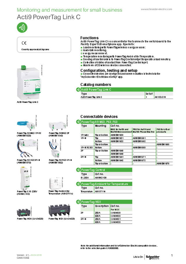 Acti9 PowerTag Link C - Ficha técnica