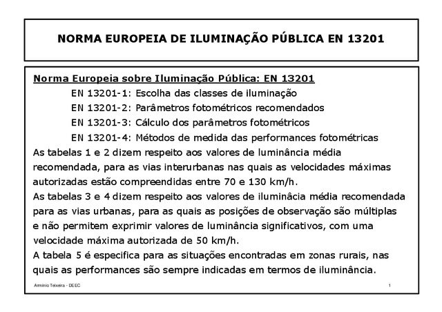 Norma europeia de iluminação pública EN 13201