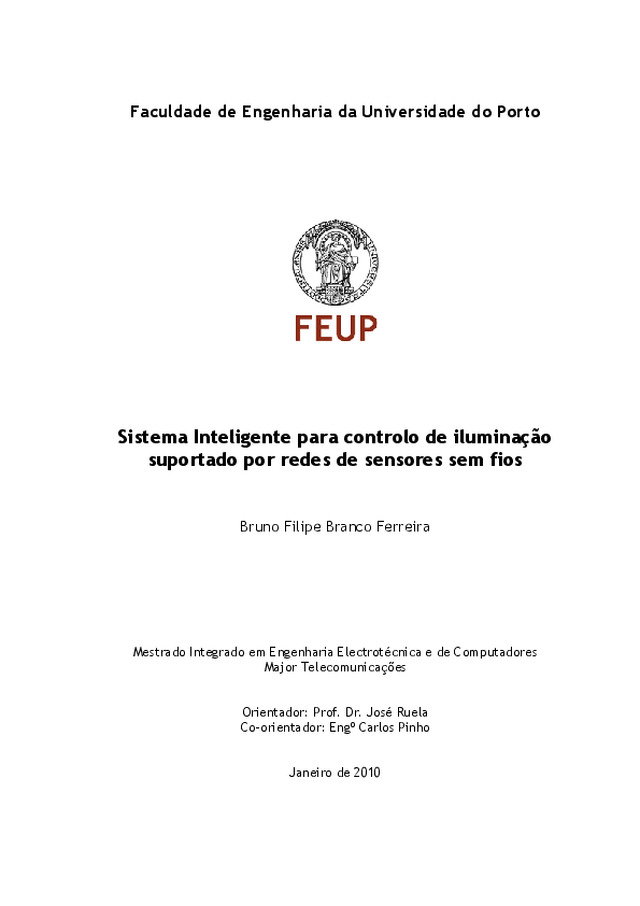 Sistema Inteligente para controlo de iluminação suportado por redes de sensores sem fios