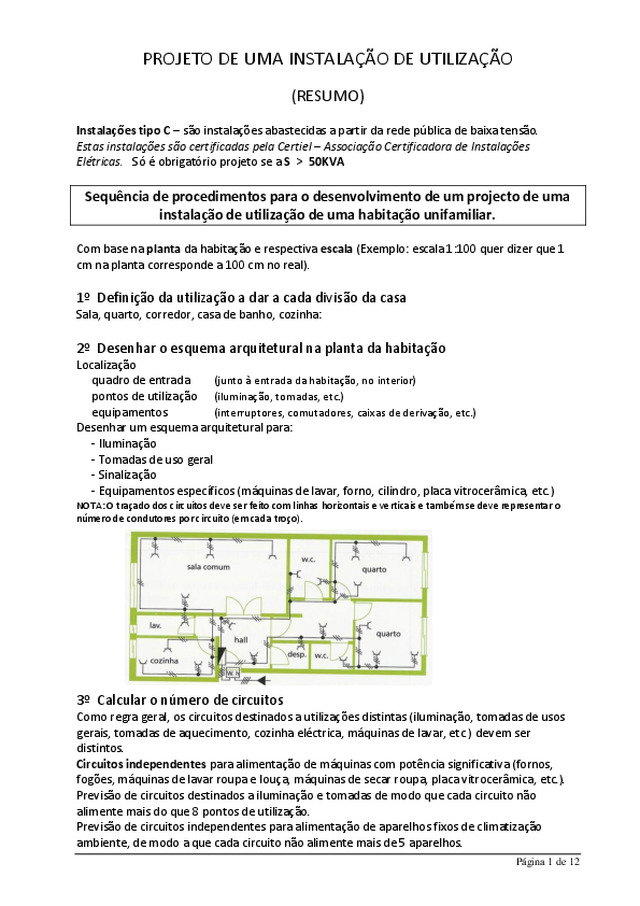 Projecto de uma instalação de utilização (Material de Apoio)