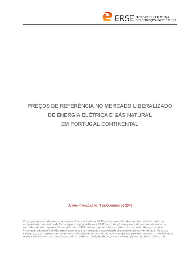Preços de referência no mercado liberalizado em Portugal