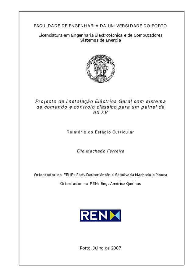 Projecto de Instalação Eléctrica Geral para um painel de 60 kV