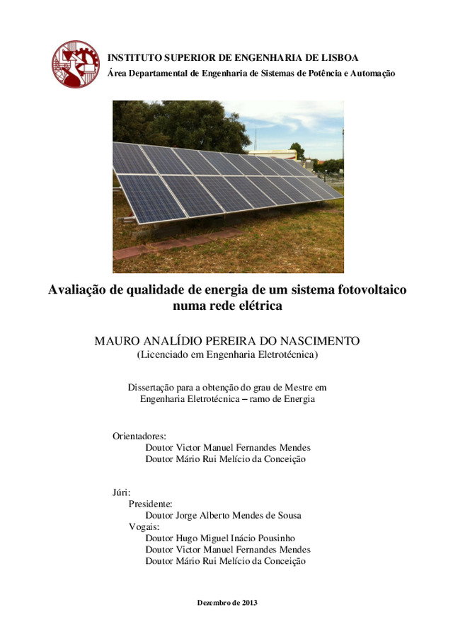 Avaliação de qualidade de energia de um sistema fotovoltaico numa rede eléctrica