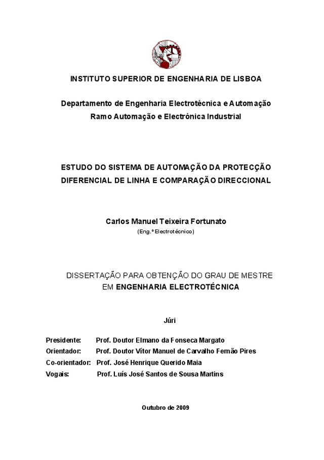 Estudo do sistema de automação da protecção diferencial de linha e comparação direccional