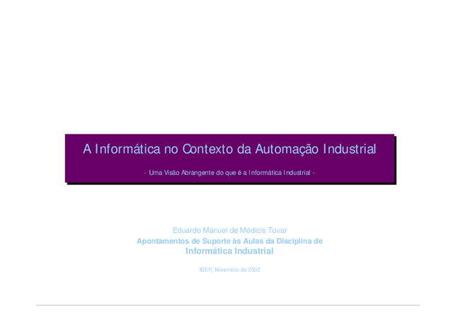 A Informática no Contexto da Automação Industrial