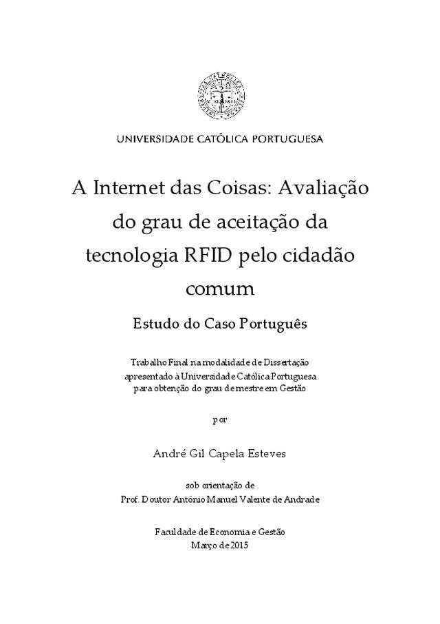A Internet das Coisas: Avaliação do grau de aceitação da tecnologia RFID pelo cidadão comum