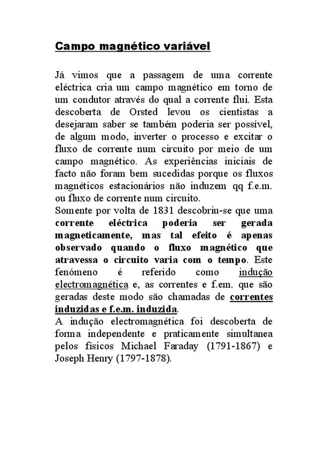 Campo magnético variável — Cadernos técnicos