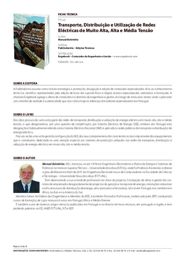 Transporte, Distribuição e Utilização de Redes Eléctricas de Muito Alta, Alta e Média Tensão (Brochura)