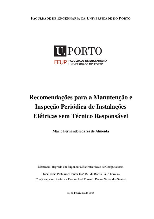 Recomendações para a manutenção e inspecção periódica de instalações eléctricas sem técnico responsável — EDIÇÃO FINAL