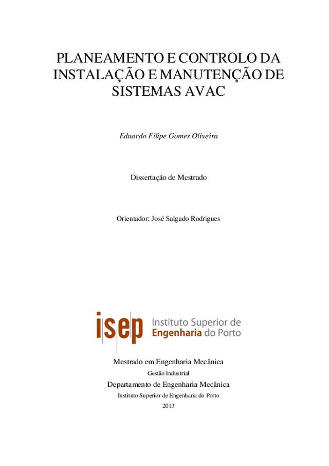Planeamento e controlo da instalação e manutenção de sistemas AVAC
