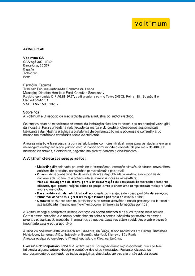 GDPR Voltimum PT | Aviso legal